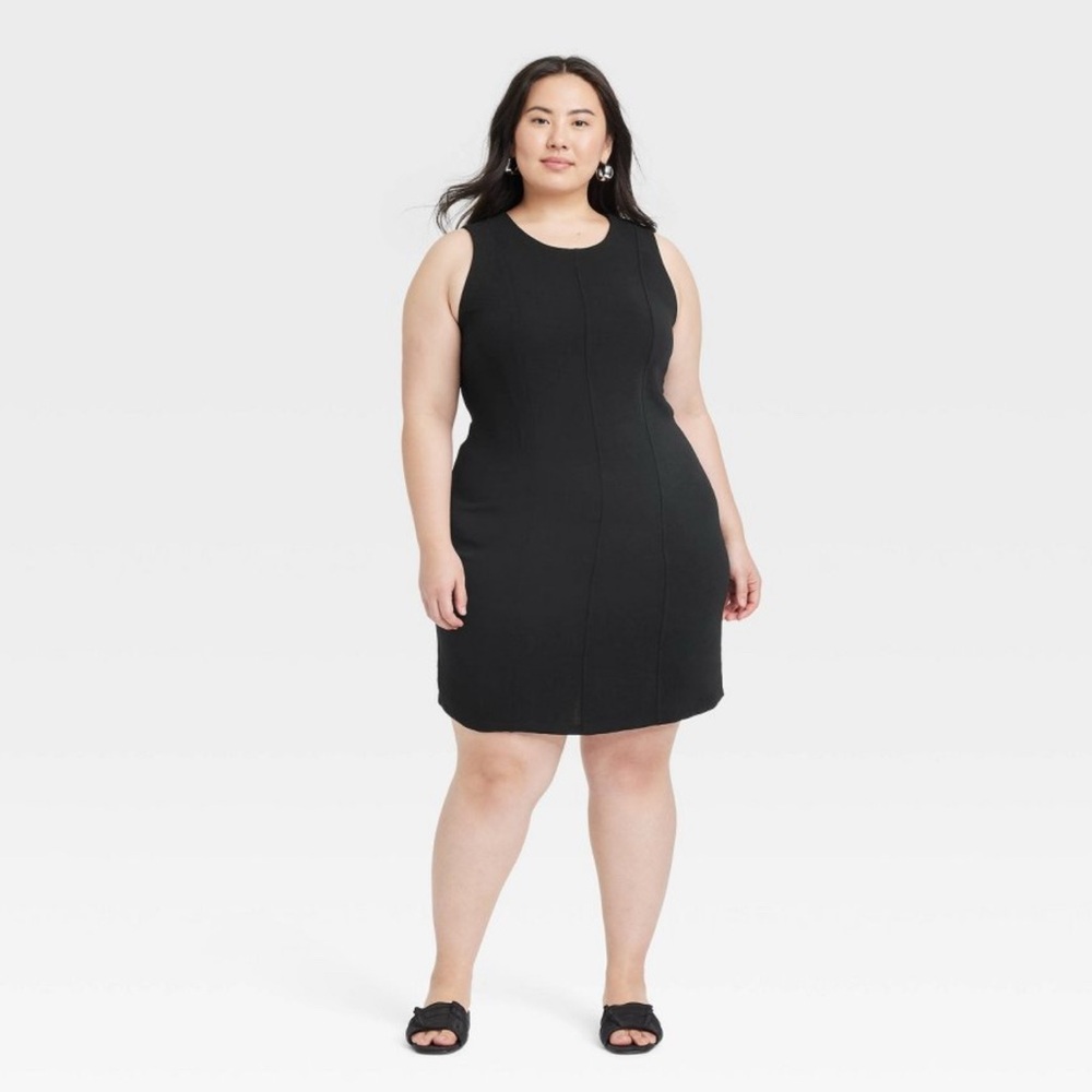 A New Day Mini Sheath Dress Black Size 17 Crew Neck Side Zipper